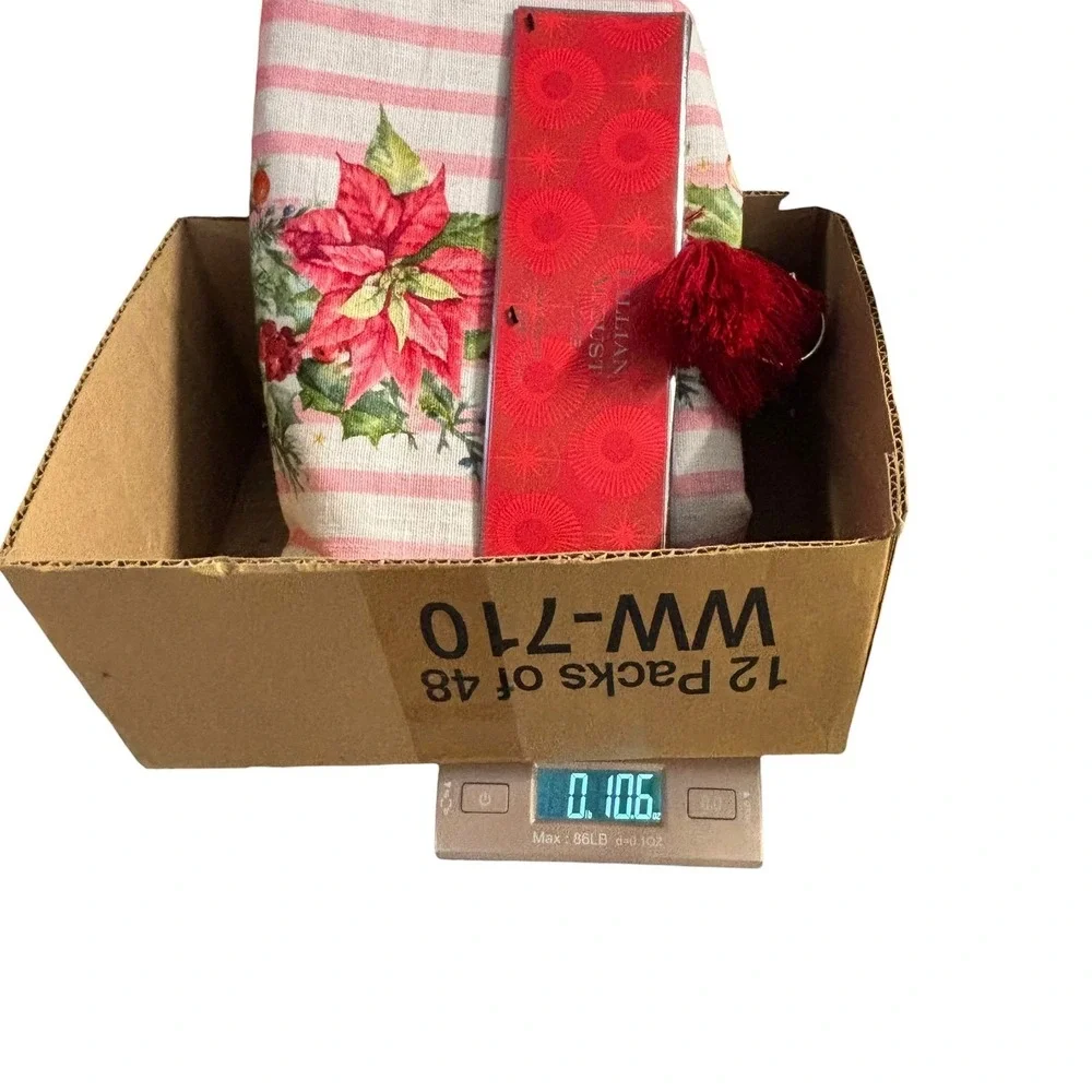 Lillian August Home Christmas Poinsettia Striped Table Runner Pink Red 14x72 NEW